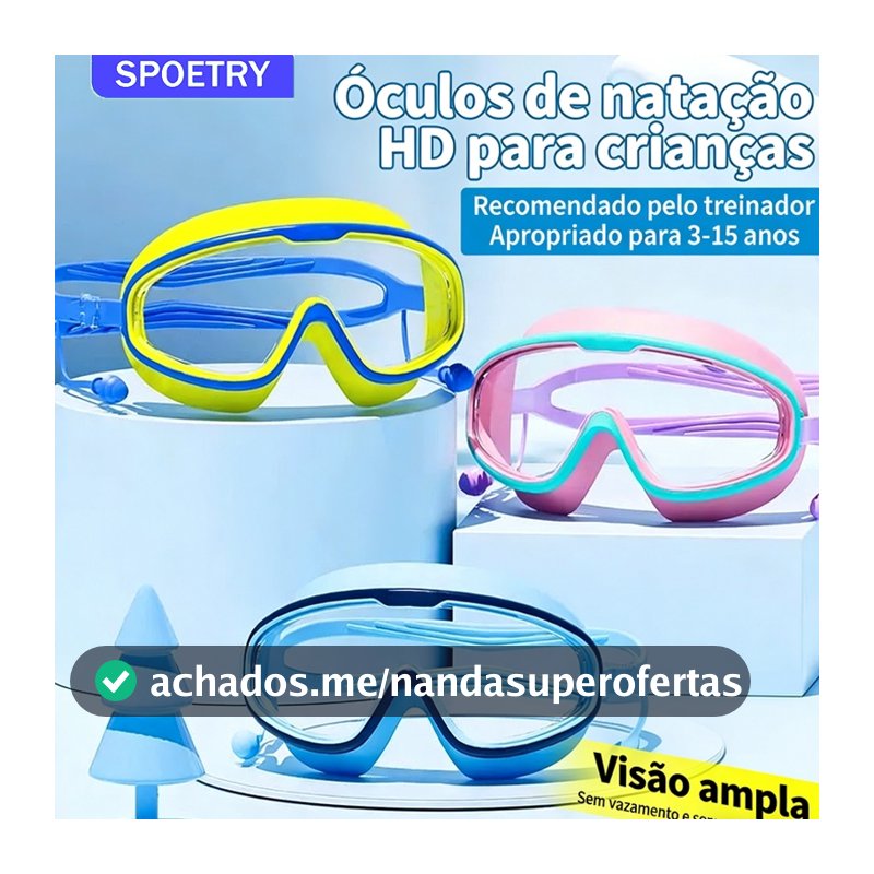 BR- Óculos De Natação Para Crianças Antiembaçante Óculos Natação Infantil Com Protetor Auricular HD Óculos Natação