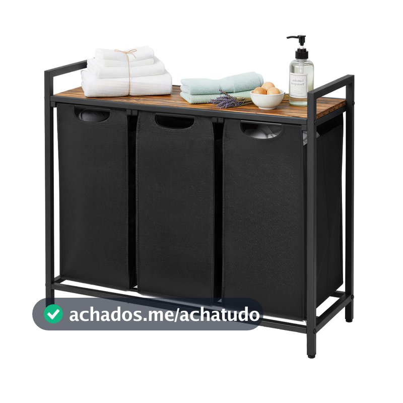 SONGMICS Cesto de roupa suja triplo com sacos removíveis, prateleira metálica, 3×40L, Branco Creme e Branco Nuvem