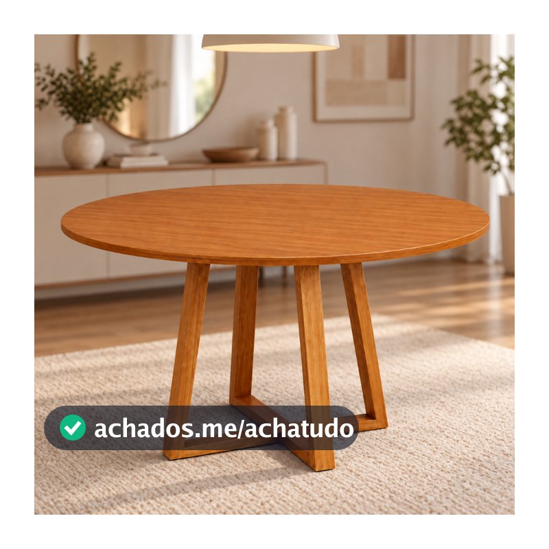 Mesa Redonda 100cm Canela com Tampo em MDF 18mm e Pés Madeira Maciça