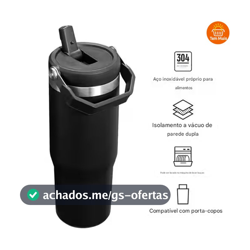 Garrafa Térmica com Flip Tumbl e Alça 600 900ML Aço Inoxidável para Caminhada e Trabalho