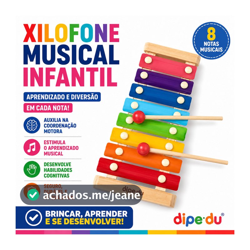 Xilofone Infantil Musical 8 Notas Colorido Educativo Com Baquetas Brinquedo Montessori