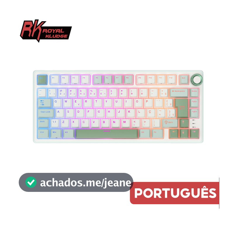 RK Royal Kludge RKR75 SkyCyan Teclado Mecânico Com Fio De Junta Portuguesa