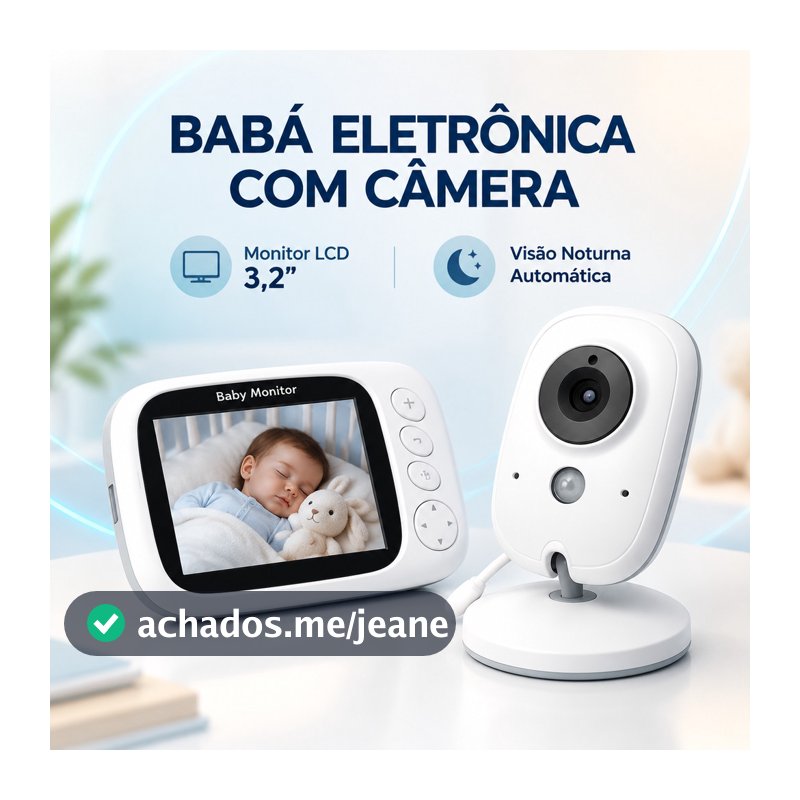 Baba Eletrônica com Monitor Visão Noturna, Câmera com Áudio e Sensor de Temperatura