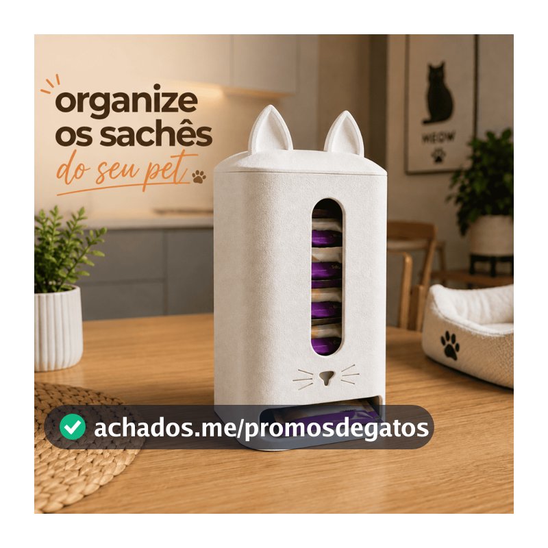 Porta Sachê Pet com Tampa | Dispenser Organizador de Sachês para Gatos e Cachorros | Ração Úmida