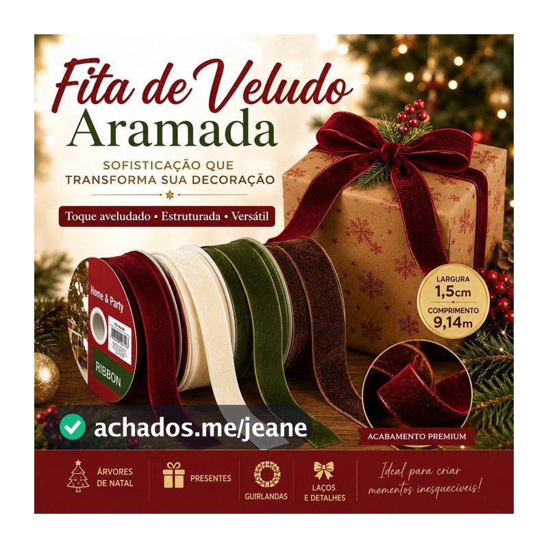 Fita de Veludo 1,5CM X 9,14M Diversas Cores Decoração Natal Presentes