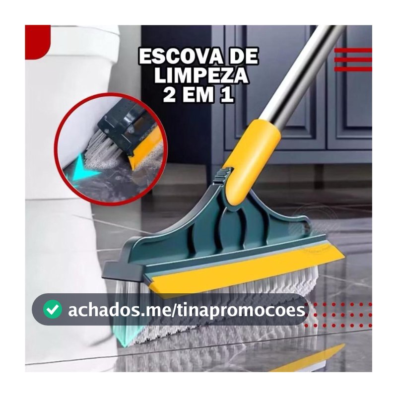 Escova 2 em 1 Vassoura e Rodo, Escova Rígida de Limpeza com Raspador e Limpa Vidros com Rotação
