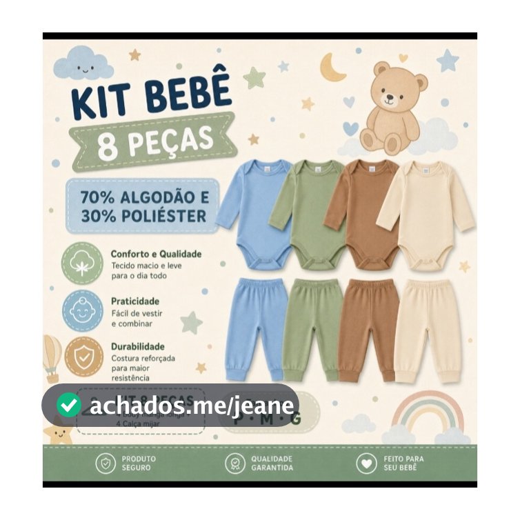 Kit 8 Peças para Bebê Body Manga Longa e Mijão Menina Menino Confortável