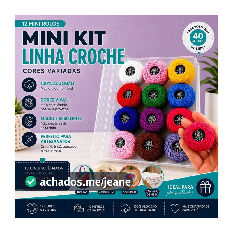 Kit 12 Linhas para Crochê 40 Metros 100% Algodão Cores Variadas Artesanato Tricô Bordado Costura -MN