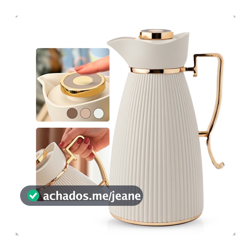 Garrafa Térmica Zaya Tuut 1L  Canelada Design Sofisticado, Mantém Bebidas Quentes E Frias, Ideal Café E Chá Off White
