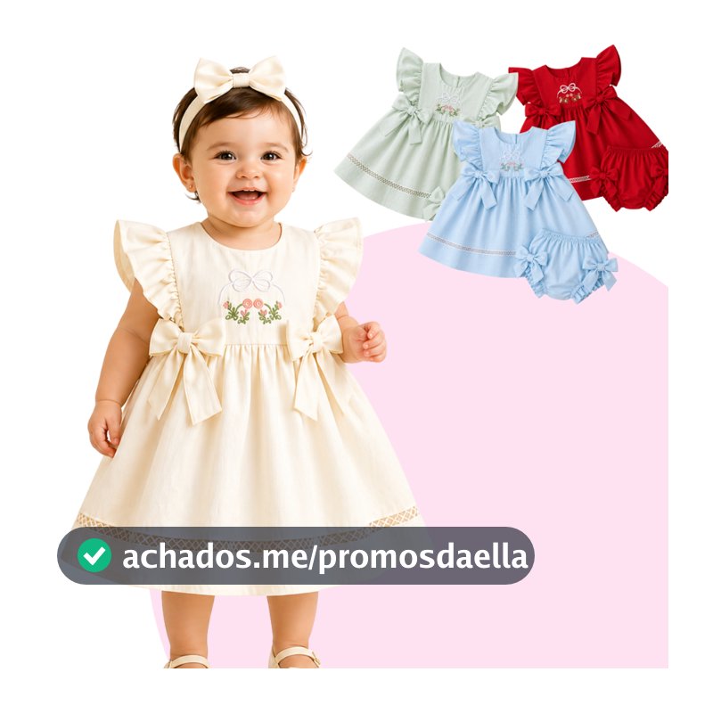Vestido Infantil Bebê Bordado com Laços + Calcinha Conjunto Luxo Bebe Kit Vestido Calcinha Babys