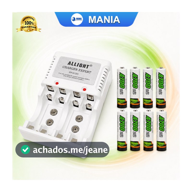 Kit Carregador de Pilhas AA AAA Bateria 9V Bivolt