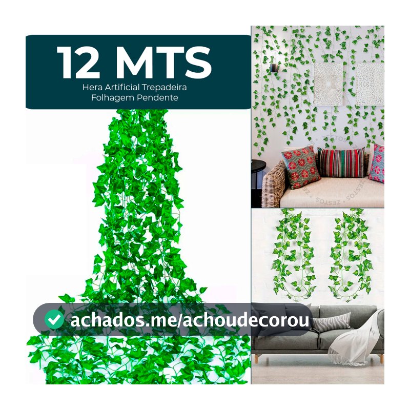 12 Metros Hera Verde Planta Artificial Trepadeira Ramas Folhagem Pendente
