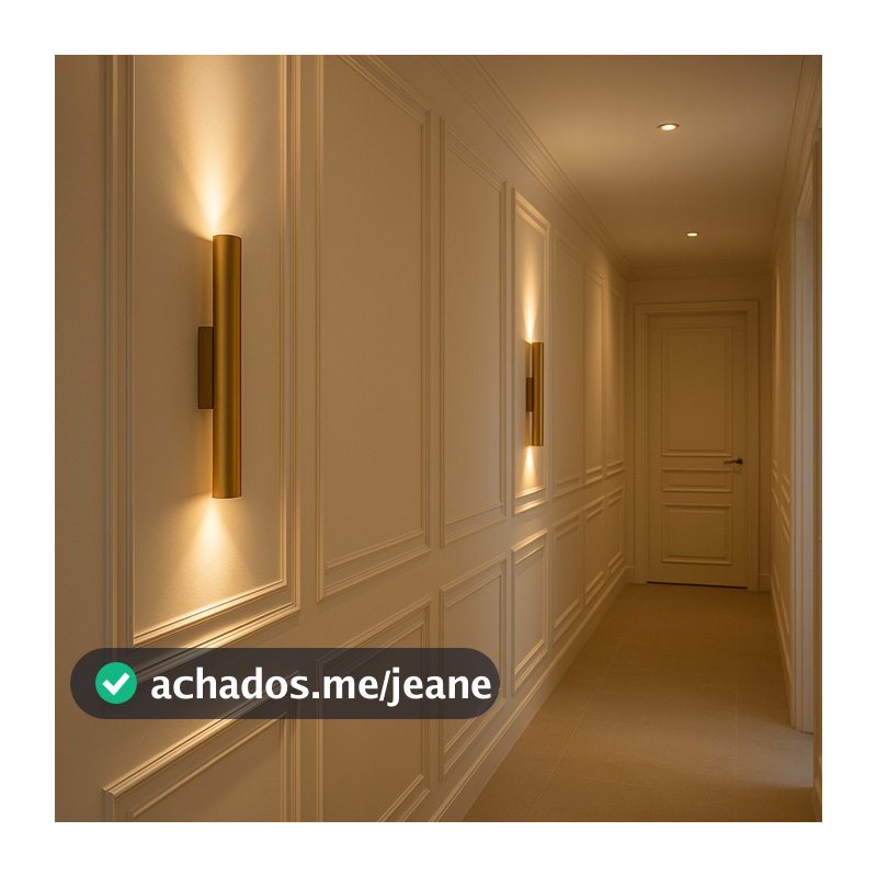 Kit 2 Arandela Parede 2 Fachos Tubo Cilindro Alumínio Dourado 45cm Boiserie