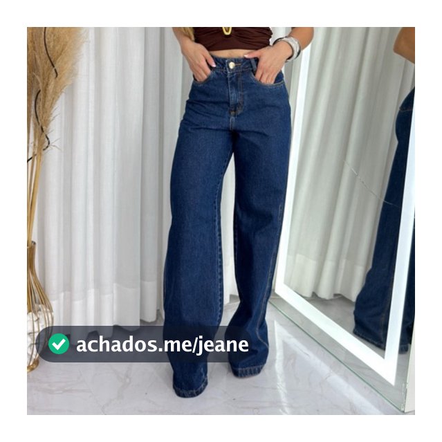 Calça Wide Leg Jeans Feminina Pantalona Algodão Cintura Alta Solta Estilo Vintage
