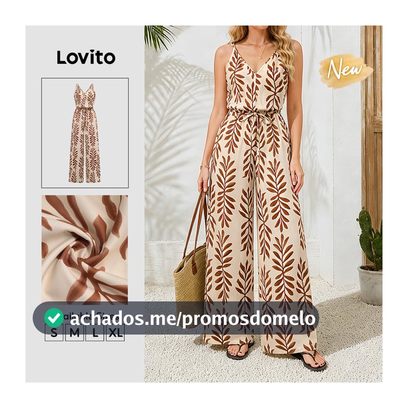 (New Arrival) Lovito Macacão Casual Boho Floral Sem Mangas Com Amarração Primavera/verão Feminino JRB39BR124