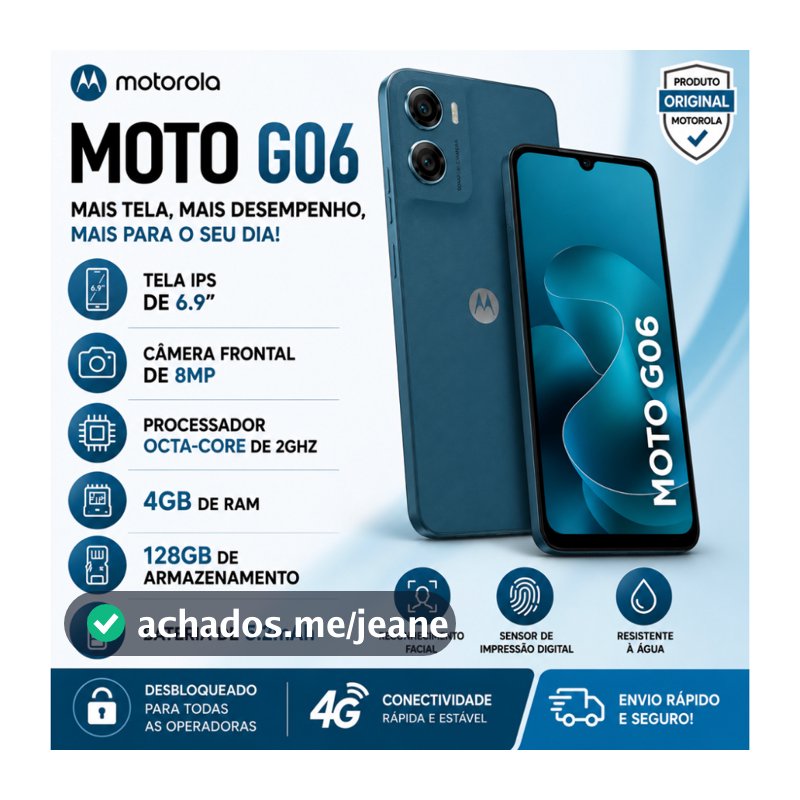 Moto G06 128GB e 64GB 4GB RAM Tela 6.9" Câmera 50MP Bateria 5200mAh 4G Motorola