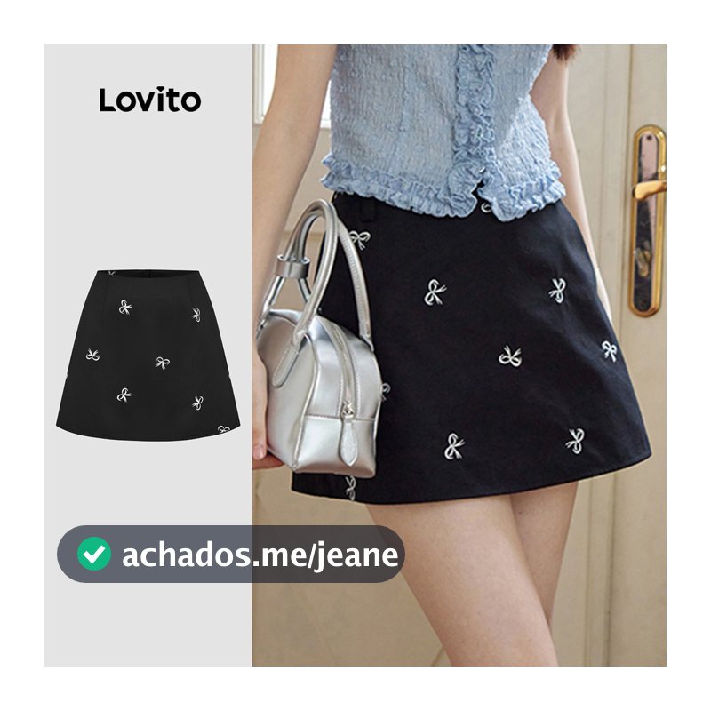 Lovito Preta Casual Saias Femininas Com Laço Saias Básicas De Verão/primavera L133AD475