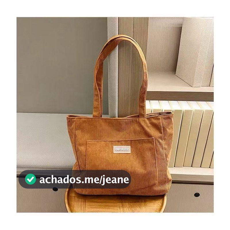 Bolsa Feminina Estilo Casual em Tecido Canelado com Bolso Frontal e Alça de Ombro