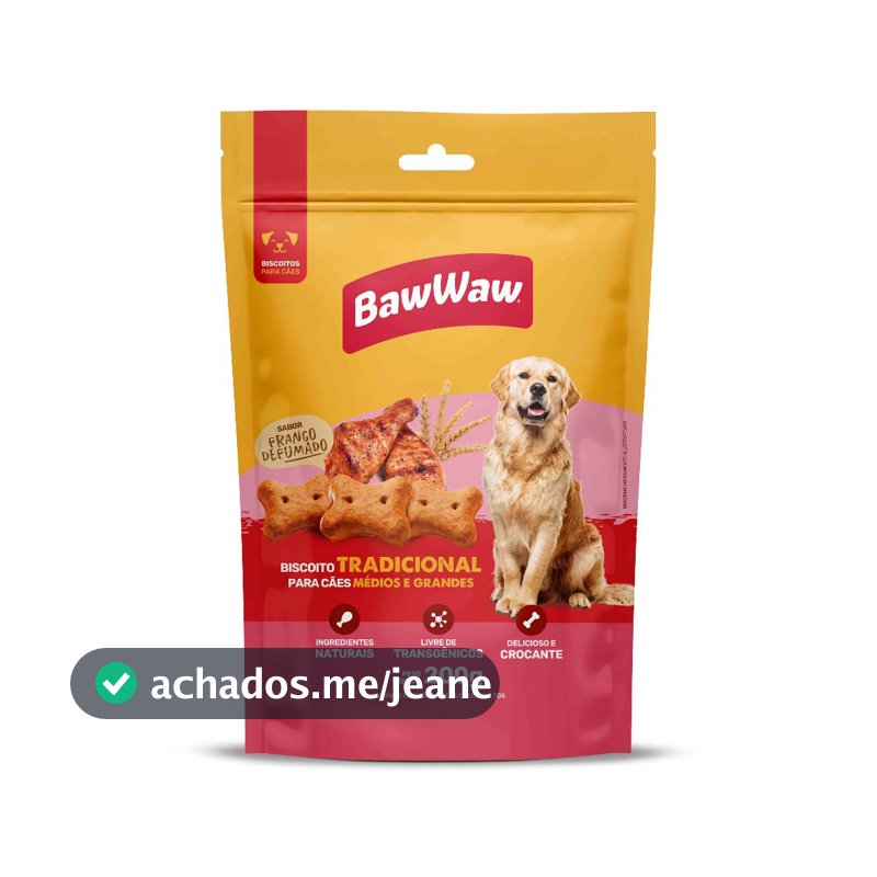 Baw Waw biscoito petisco snack sabor frango defumado p/ cães adultos médio e grande porte 200g
