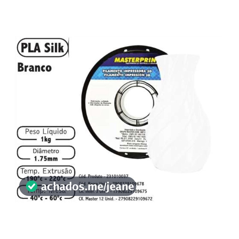 Filamento 3D Masterprint PLA  SILK BRANCO
