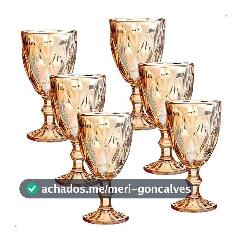 Jogo de 4 a 6 Taças de Vidro Diamond Cores Transparente Ambar Furta Cor Verde Azul Fume Bico De Jaca 330ml