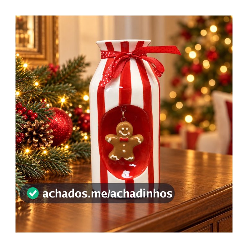 Vaso Ginger Decorativo com Pingente em Ceramica Branco e Vermelho 10x21cm