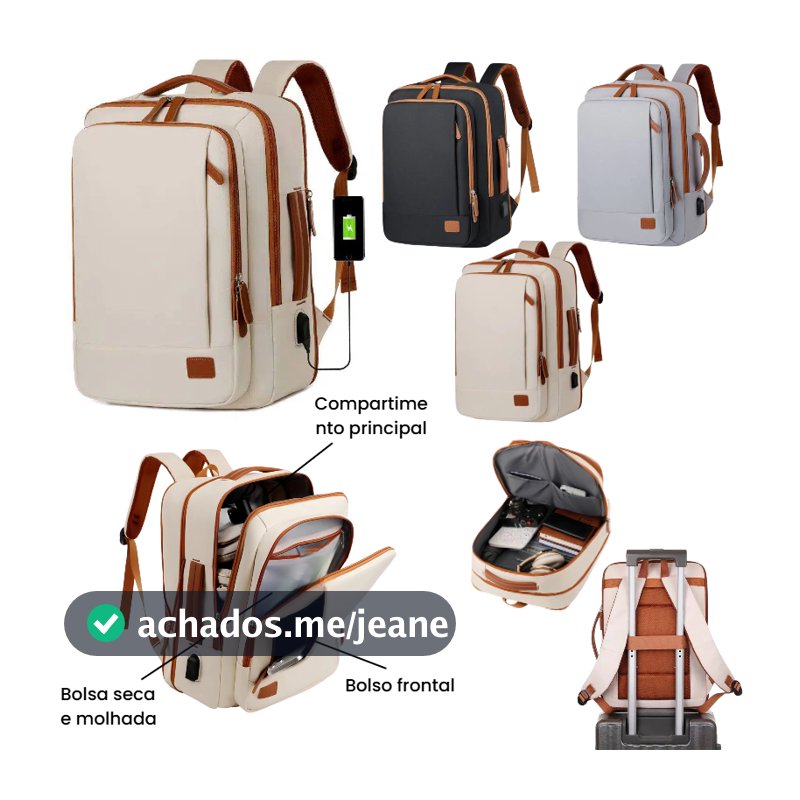 Mochila 4 em 1 grande com quick charge USB・compatível com notebook