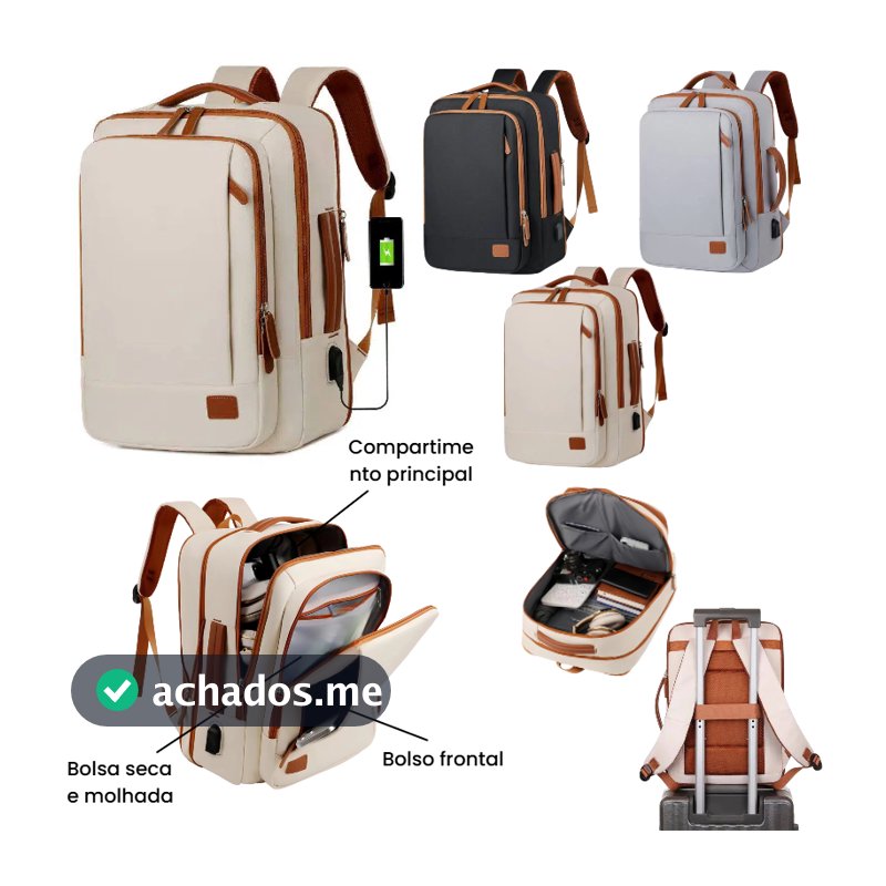 Mochila 4 em 1 grande com quick charge USB・compatível com notebook