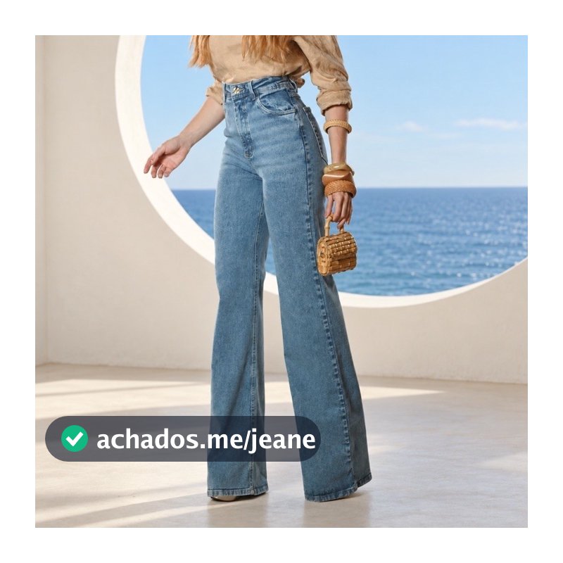 Calça Wide Leg Feminina Jeans Cintura Alta Pantalona Premium 1% Elastano