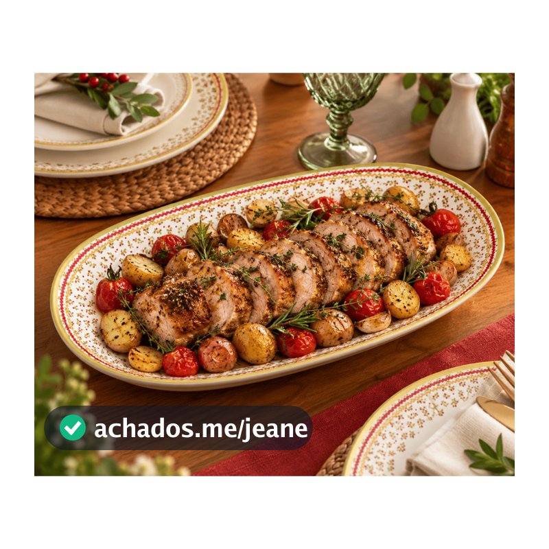 Travessa Oval Natalina Alleanza Abraço de Natal 34x22 cm para Servir Mesa Posta