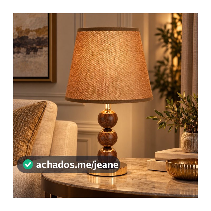 Abajur Decorativo Marrom com Base Dourada Cúpula em Tecido 43,5x25 cm