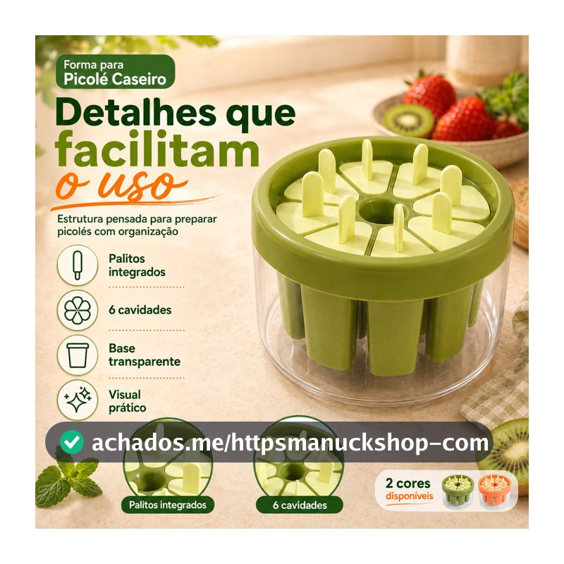 Forma De Picolé Sorvete 8 Cavidades Antiaderente para Sucos Leite e Frutas Com Tampa Forminha para Picolés
