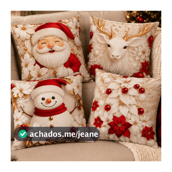 Kit c/ 4 Capas de Almofadas  Natal/Natalinas  Estampadas 40cmX40cm  C/ Zíper