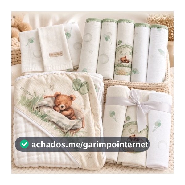 Kit Enxoval Bebê 12Peças Menino,Menina,Fralda, Cueiro,Pano de Boca,Toalha Soft, Ursinhos,Raposa,Coelha,Bailarina,Ursinha