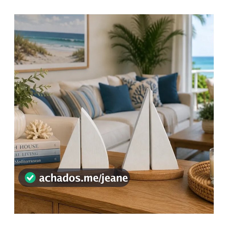 Kit 2 Veleiros Branco e Marrom Decoração Enfeite Barquinhos Náutico