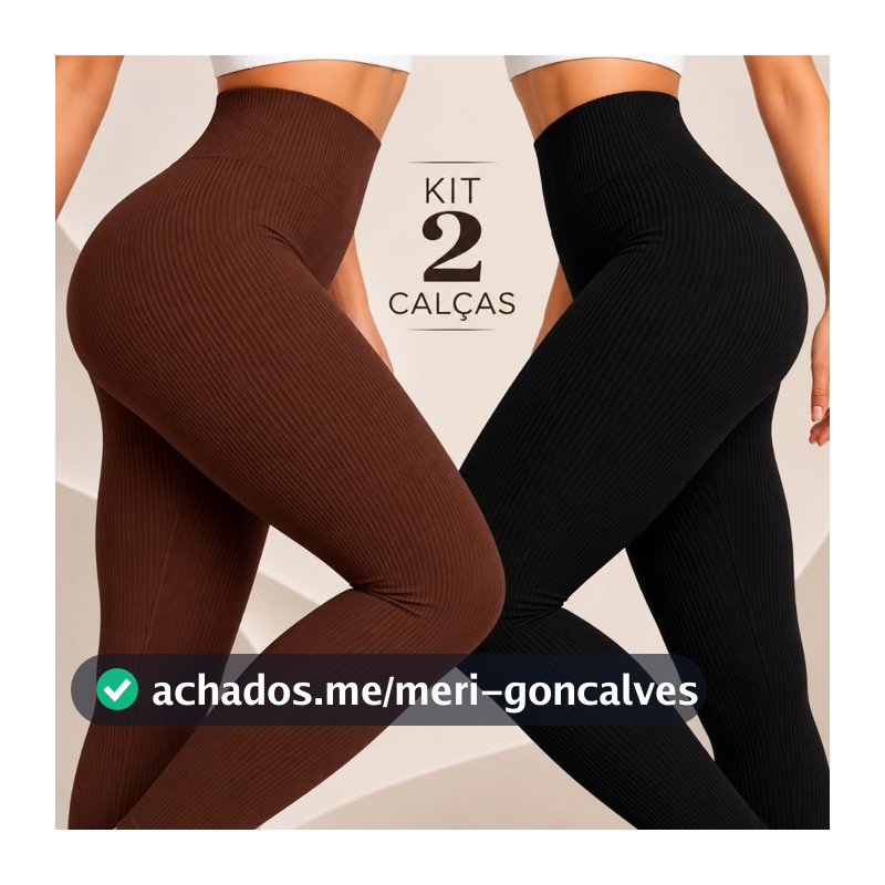 Kit 2 Calças Legging Canelada Premium de Cintura Alta Sem Costura Academia Feminina Elástica e Fitness
