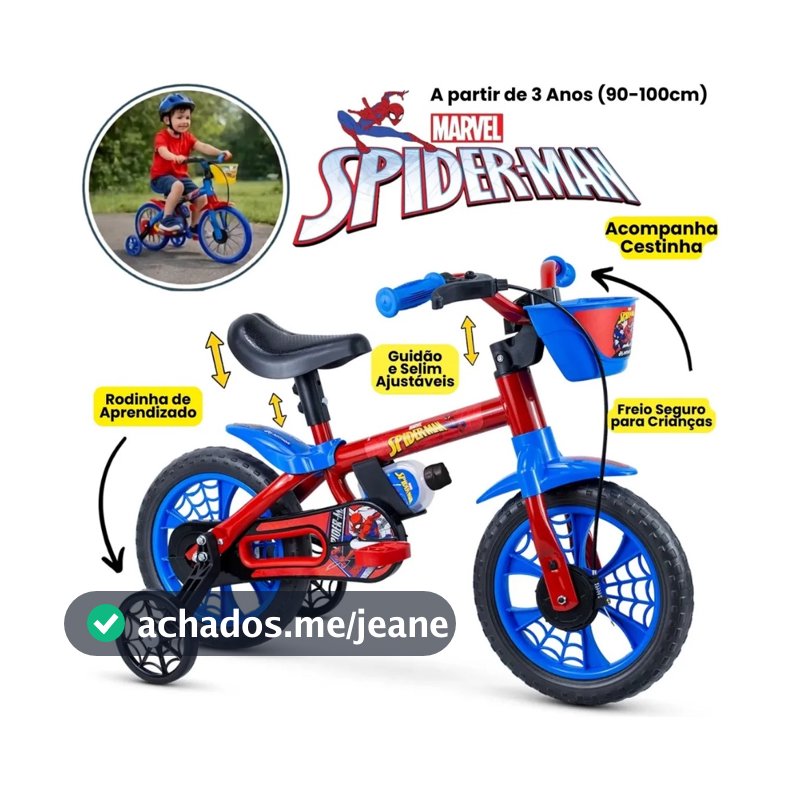 BICICLETA INFANTIL NATHOR HOMEM ARANHA ARO 12 SPIDER-MAN