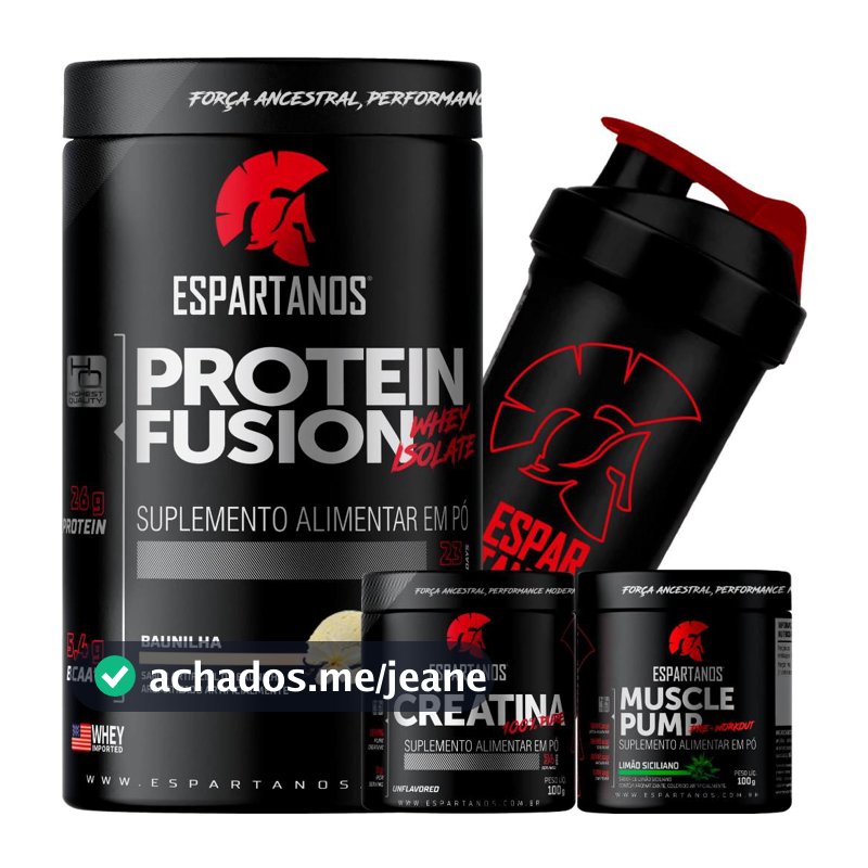 KIT Whey Protein Fusion + Creatina + Pré Treino + Shaker - ESPARTANOS