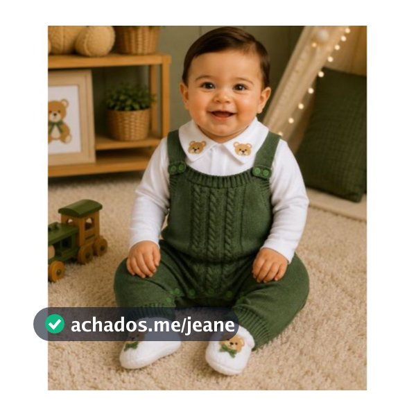 Saída de Maternidade Menino Jardineira Verde Urso Tricot 3 Peças