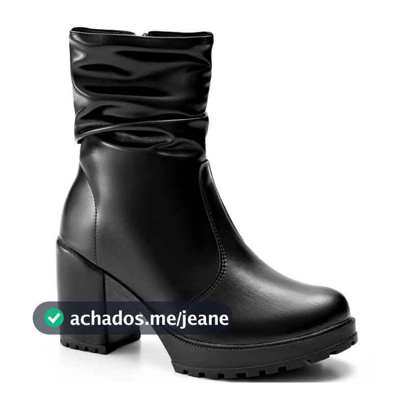 Bota Feminina Lumiss Tratorada Salto Bloco Alto Cano Curto Enrugada