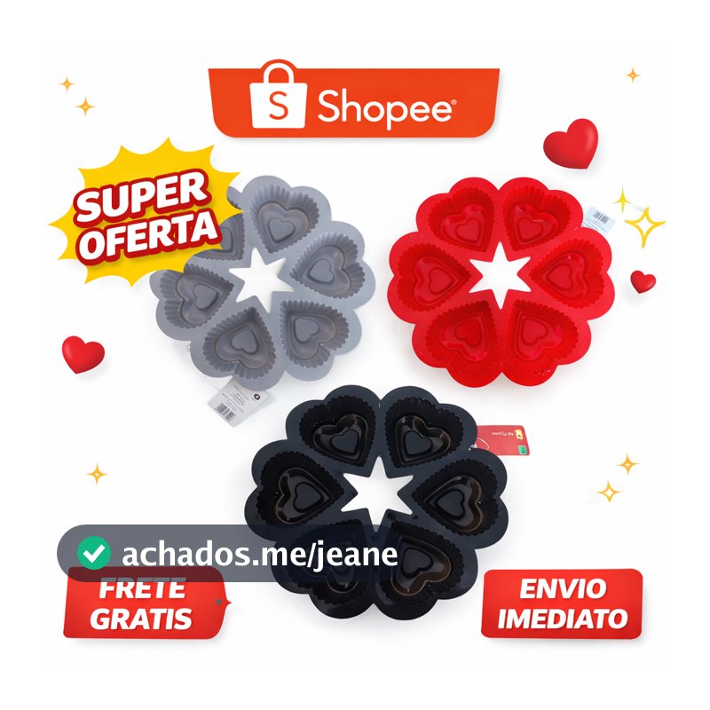 Forma de Silicone Coração 25x25cm com 6 Cavidades Antiaderente para Bolo Pudim Gelatina Velas
