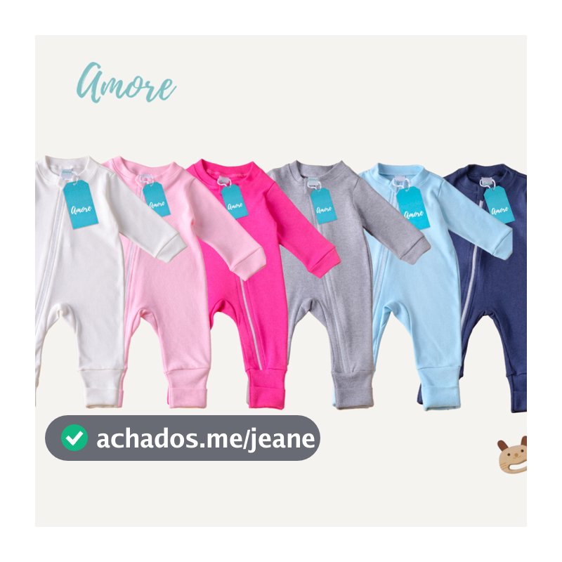 Kit 3 Macacão Roupa Bebê Infantil Vira Pé com Zíper Liso Menino Menina 100% Algodão