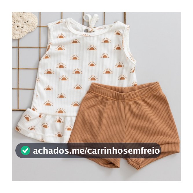 Conjunto Bebê Infantil Verão Fresquinho Menina Regata com Estampa Sol e Short Marrom