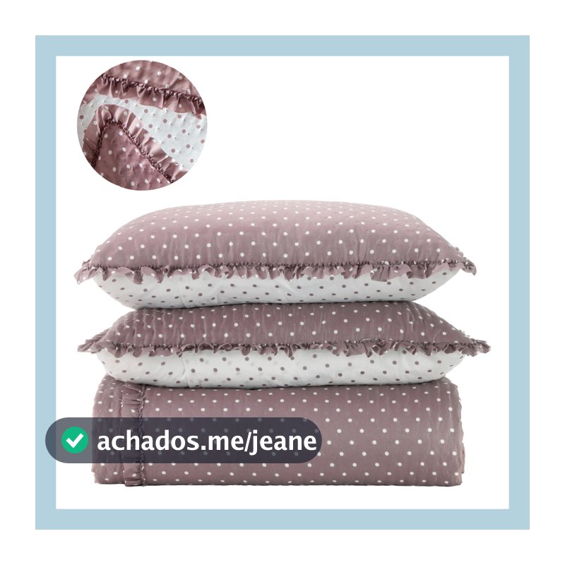 Kit Colcha Casal 3 peças Charlotte Corttex Acabamento em Babado Cobre leito Dupla Face Toque Macio