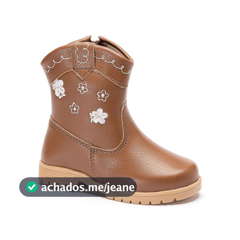 Bota Infantil Texana Menina Pequito Cano Curto Bordado Flores Tratorada 72301