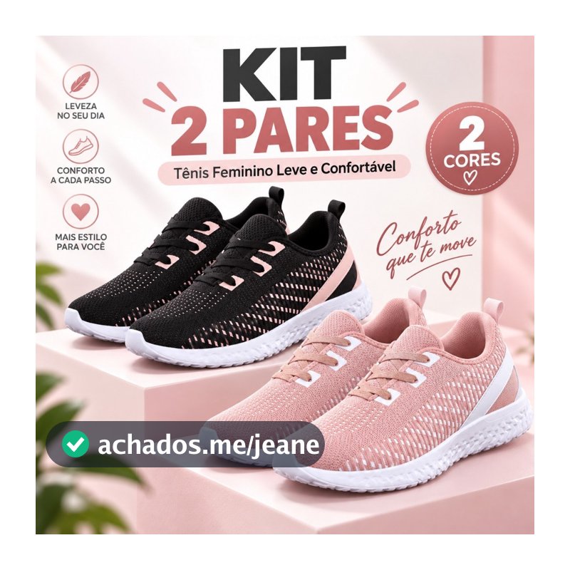 Kit 2 Tênis Feminino Preto Rosa Esportivo Casual Confortável Solado Macio Academia Do 34 ao 39 Promoção