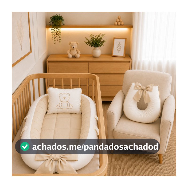 Kit Redutor de Berço e Almofada de Amamentar Bordado Urso Regulável Lavável Quarto de Bebê