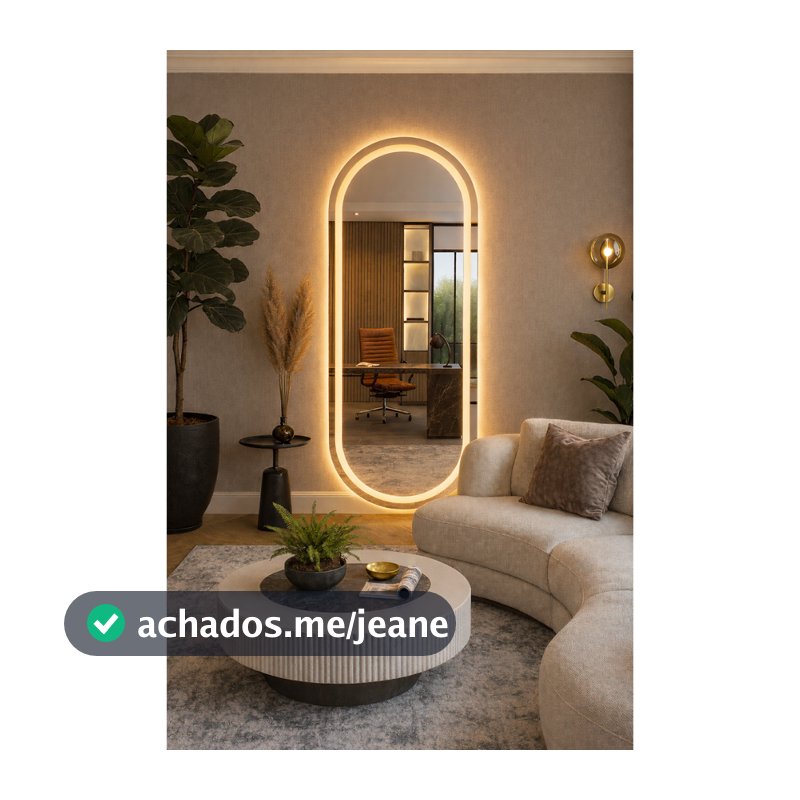 Espelho Oval EL07 Corpo Inteiro 170cm x 70cm Polido LED Jateado Luz Branca e Luz Amarela Sala Quarto Banheiro