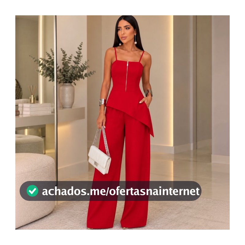 Macacão Longo Feminino Pantalona Assimétrico Alfaiataria Marrant Com Zíper Frontal Lastex nas Costas e Bolsos Elegante