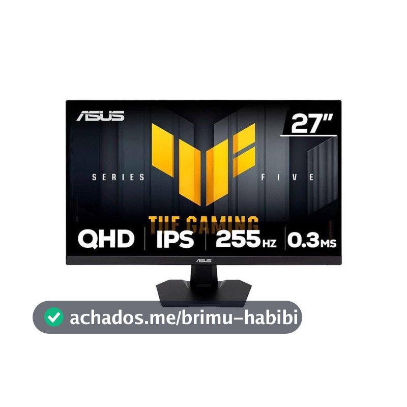 Monitor Gamer ASUS TUF 27", 255Hz, 0.3ms, Fast IPS, G-Sync Comp, FreeSync Premium, HDR10, Som Integrado - VG27AQME5F